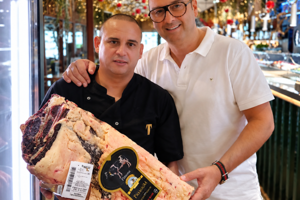 Retrato festivo con carne premium asturiana